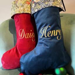 Luxury Velvet William Morris Golden Lily Personalised Christmas Stocking - thumbnail 2
