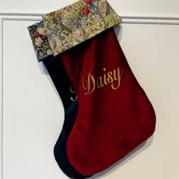 Luxury Velvet William Morris Golden Lily Personalised Christmas Stocking - thumbnail 3