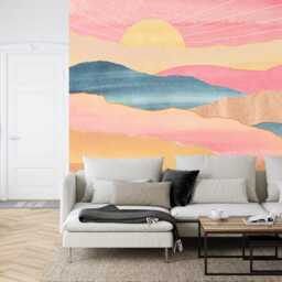 Wallpaper, Watercolor Sunrise Mountains Wall Mural, Easy-Install Peel & Stick - thumbnail 2