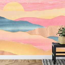 Wallpaper, Watercolor Sunrise Mountains Wall Mural, Easy-Install Peel & Stick - thumbnail 3
