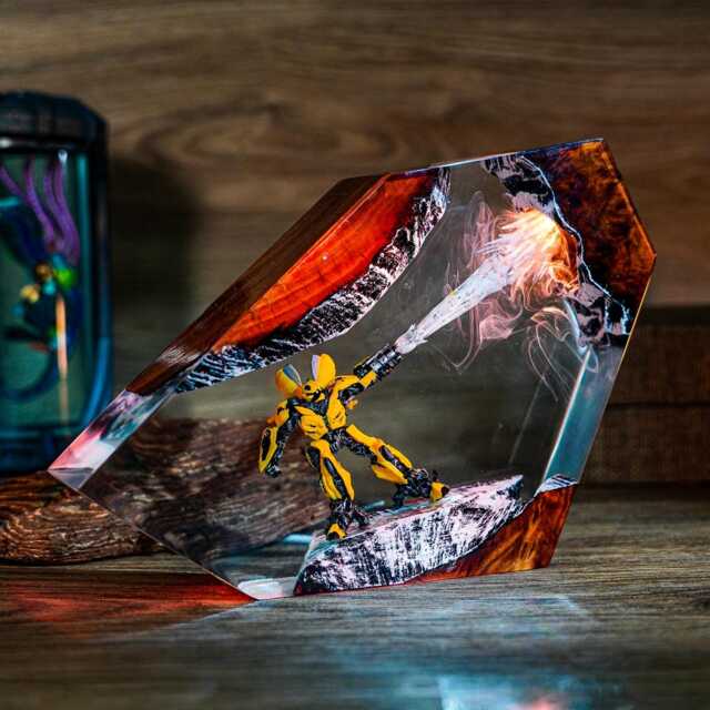 Premium Transformers Bumblebee Resin Lamp - Handcrafted Led Night Light - Cyberpunk Robot For Desk Or Shelf Sci-Fi Geek Gift - image 1
