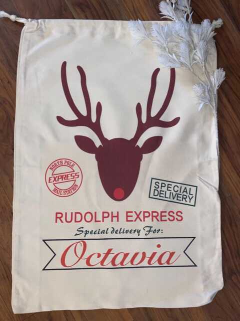 Personalised Santa Sack - Rudolph North Pole Express Christmas Custom Gift Bag Present Reusable Xmas - image 1
