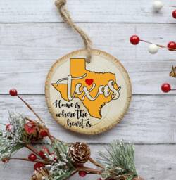 Texas Ornament, Natural Pine Wood Slice, Christmas Tree Decoration