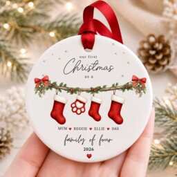 Our First Christmas As A Family Ornament Personalised Of Four Bauble Ceramic Decoration New Baby & Pet Keepsake Gift - thumbnail 3