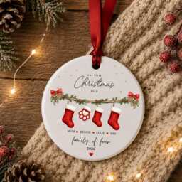 Our First Christmas As A Family Ornament Personalised Of Four Bauble Ceramic Decoration New Baby & Pet Keepsake Gift - thumbnail 4