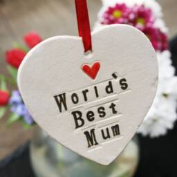 World's Best Mum Ceramic Hanging Heart, Personalised Mother's Day Gift, Gifts For - thumbnail 1