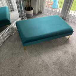 Handmade Velvet Footstool Coffee Table Bench Teal Flat Top Pouffe - thumbnail 3