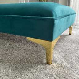 Handmade Velvet Footstool Coffee Table Bench Teal Flat Top Pouffe - thumbnail 2