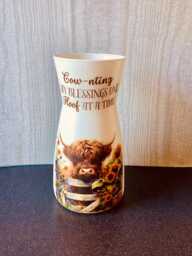 Highland Cow Glass Flower Vase, Counting My Blessings Animal Home Decor - thumbnail 1