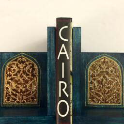Bookends Arabesque Design Historical Old Window Blue Woodburning World Office Decor History Teacher Professor Gift - thumbnail 2