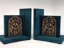 Bookends Arabesque Design Historical Old Window Blue Woodburning World Office Decor History Teacher Professor Gift - thumbnail 1