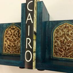 Bookends Arabesque Design Historical Old Window Blue Woodburning World Office Decor History Teacher Professor Gift - thumbnail 3