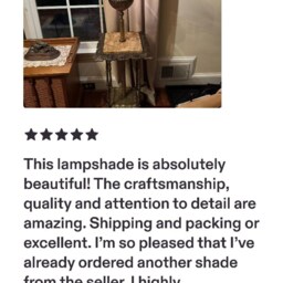 Hand Embroidered Lampshade Taupe Fabric Shade With Beaded Fringe - thumbnail 4