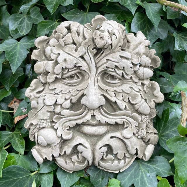 Autumn Green Man Stone Hanging Plaque - Four Seasons Ivy Outdoor Garden Ornament Gift - image 1