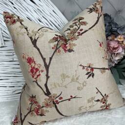 Blossom Cushion Cover, Pillow Decorative Pillow, Floral - Countryside Home Made in UK John Lewis Designer Fabric Red , Brown - thumbnail 3