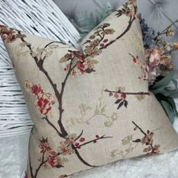Blossom Cushion Cover, Pillow Decorative Pillow, Floral - Countryside Home Made in UK John Lewis Designer Fabric Red , Brown