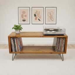 Handmade Solid Wood Record Player Stand Vinyl Storage Furniture - thumbnail 1