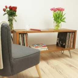 Handmade Solid Wood Record Player Stand Vinyl Storage Furniture - thumbnail 2