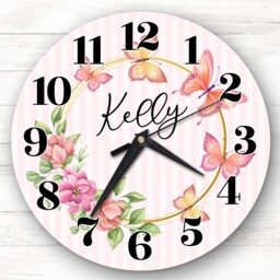 Pink Floral Butterflies Girls Room Custom Gift Personalised Clock - thumbnail 1