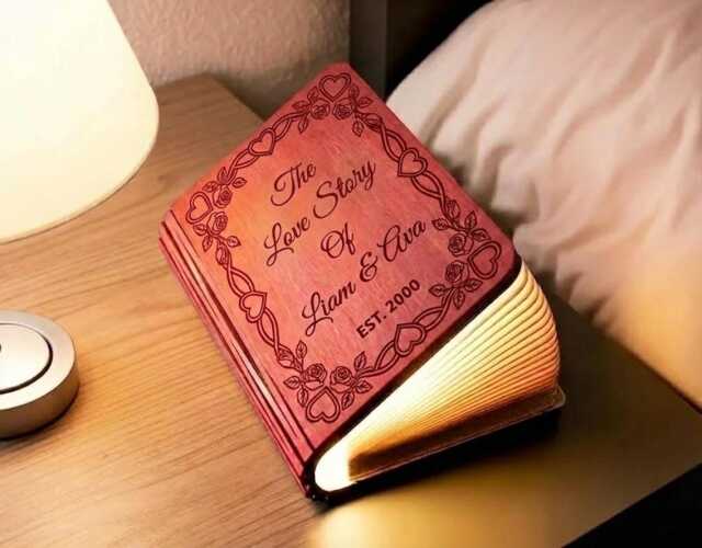 Personalized The Love Story Book Lamp, Custom Couple Night Light, Valentine Reading Anniversary Decor - image 1