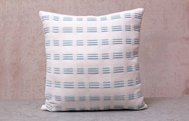 White Blue Handloom Cotton Bohemian, Bali Style Pillow Cover, Decorative Handmade Throw Cover, Embroidered Cover Wlcc062 - image 1