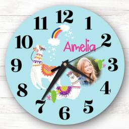 Lama Girl Photo Blue Personalised Gift Clock