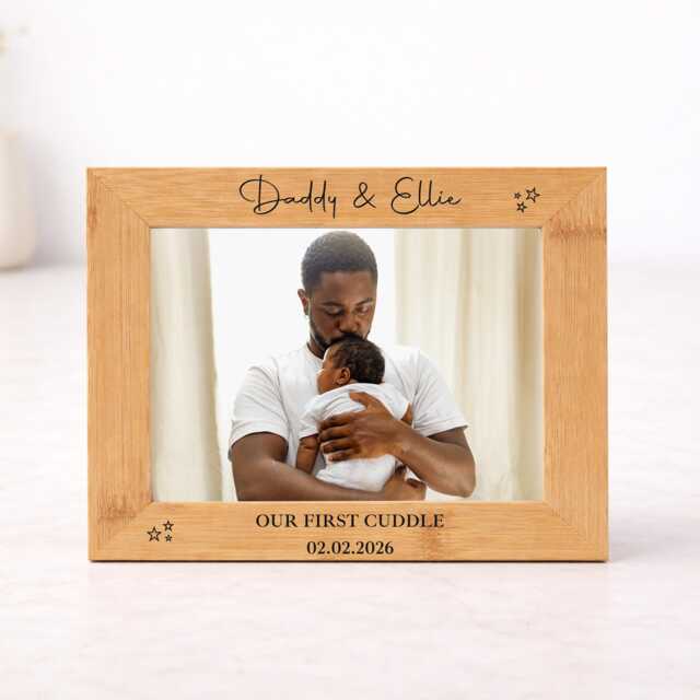 Personalised Bamboo Our First Cuddle Daddy Photo Frame - Engraved Keepsake Gift Father's Day From Child - image 1