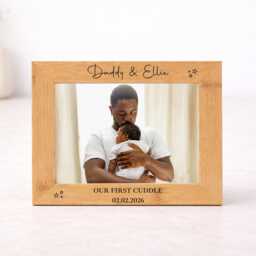 Personalised Bamboo Our First Cuddle Daddy Photo Frame - Engraved Keepsake Gift Father's Day From Child
