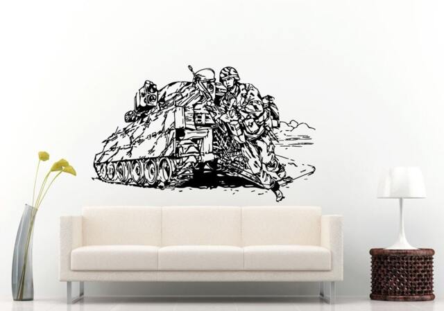 Army Man Soldier With Tank in Action Wall Decal Vinyl Sticker Mural Room Decor L804 - image 1