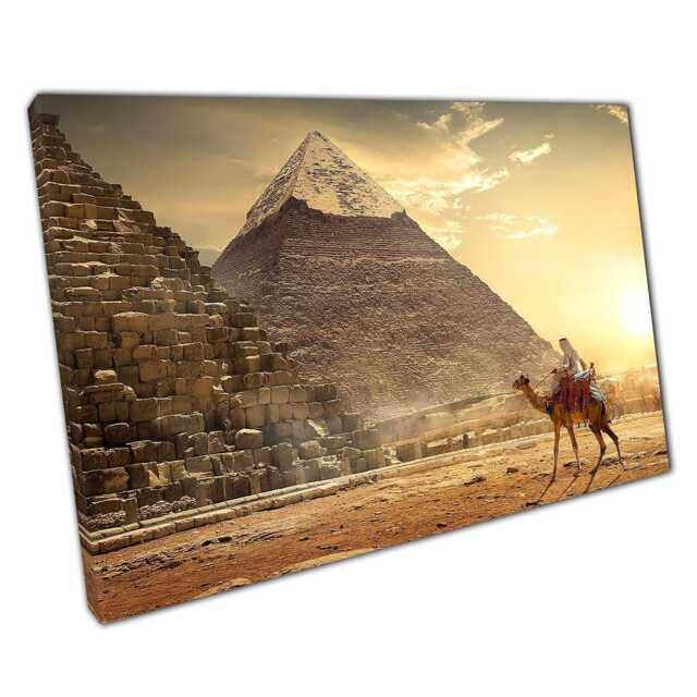 Egyptian Desert Nomad Canvas Camel & Pyramids Wall Art For Home Office Decor - image 1