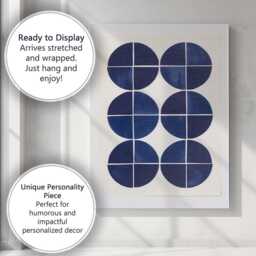 Scandinavian Navy Blue Circle Grid Minimalist Abstract Canvas Wall Art Print Decor Picture Ready To Hang - thumbnail 3