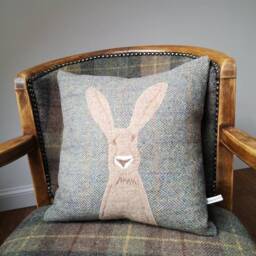 Hand Crafted Harris Tweed Hare Embroidered Cushion Cover - thumbnail 2