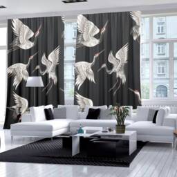 Set Of 2 Velvet Curtain Panels, Multifunctional Heading Curtains, Japanese Cranes - thumbnail 2
