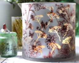 Extra Large Botanical Glass Candle Holder, Cottage Garden Floral Butterfly Design