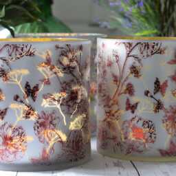 Extra Large Botanical Glass Candle Holder, Cottage Garden Floral Butterfly Design - thumbnail 3