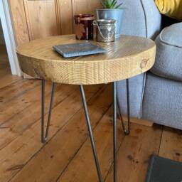Handcrafted Rustic Wooden Round Side Table - Furniture Reclaimed Scaffold Boards Chunky Small - thumbnail 4