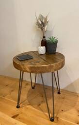 Handcrafted Rustic Wooden Round Side Table - Furniture Reclaimed Scaffold Boards Chunky Small