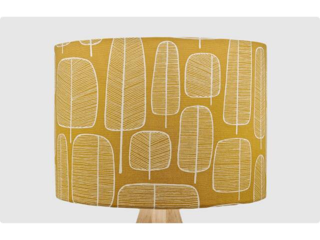Handmade Lampshade Mustard Yellow Tree Fabric Drum, Retro Scandi Forest Light Shade For Table/Floor Lamp Or Ceiling Pendant - image 1