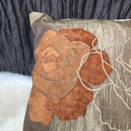 Jacquard Reversible Cushion Cover - Light Brown/Light Beige/Terracotta, Chenille, Taffeta, Embroidered Flowers, High Quality - thumbnail 3