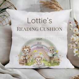 Personalised Kids Reading Cushion With Pocket, Custom Name Storytime Pillow, Lion Animal Book Cushion, Children's Gift, Nursery Decor