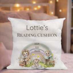 Personalised Kids Reading Cushion With Pocket, Custom Name Storytime Pillow, Lion Animal Book Cushion, Children's Gift, Nursery Decor - thumbnail 2