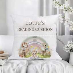Personalised Kids Reading Cushion With Pocket, Custom Name Storytime Pillow, Lion Animal Book Cushion, Children's Gift, Nursery Decor - thumbnail 3