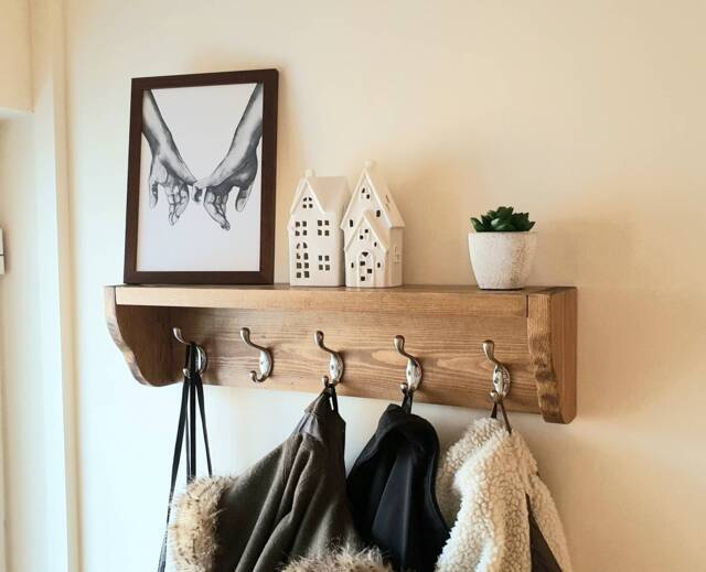 Ariot Handcrafted Coat Rack - Wooden Hanger With Shelf Vintage Hat Hooks Handmade Storage Entryway - image 1