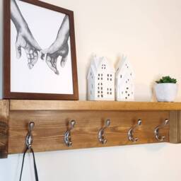 Ariot Handcrafted Coat Rack - Wooden Hanger With Shelf Vintage Hat Hooks Handmade Storage Entryway - thumbnail 2