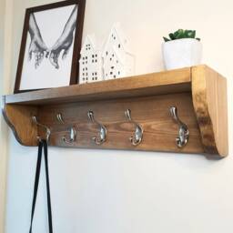 Ariot Handcrafted Coat Rack - Wooden Hanger With Shelf Vintage Hat Hooks Handmade Storage Entryway - thumbnail 3