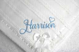 Personalised Embroidered Super Snuggly Cable Knit Wrap With A Satin Bow Sherpa Back, New Born Baby Boy, Girl Blanket, Shower Gift