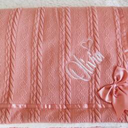 Personalised Embroidered Super Snuggly Cable Knit Wrap With A Satin Bow Sherpa Back, New Born Baby Boy, Girl Blanket, Shower Gift - thumbnail 3