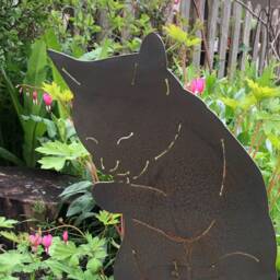 Life Size Rusty Metal Cat Statue, Outdoor Garden Decor - thumbnail 2