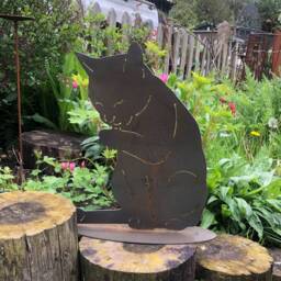 Life Size Rusty Metal Cat Statue, Outdoor Garden Decor - thumbnail 1