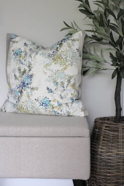 Floral Linen Cotton Cushion Cover, Pure Natural Linen, White Cushion, Scatter Decorative Cushions, Blue Yellow Green - image 1